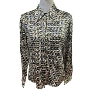 Express 100% Silk Blouse Women’s Medium Geometric Print Button Down Long Sleeve